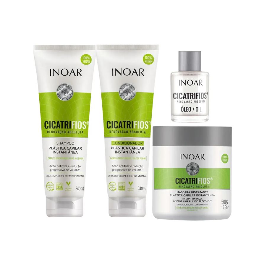 Inoar Kit Cicatrifios Shampoo 240ml + Condicionador 240ml + Máscara de Hidratalção 500g + Óleo 7ml