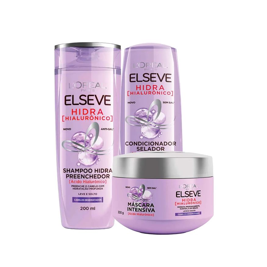 L'Oréal Paris Kit Elseve Hidra Hialurônico Shampoo 200ml + Condicionador 200ml + Creme de Tratamento 300g