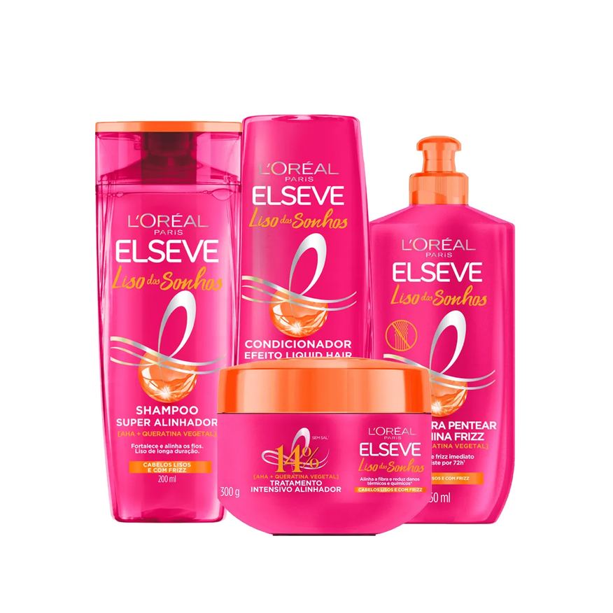 L'Oréal Paris Kit Elseve Liso dos Sonhos Shampoo 200ml + Condicionador 200ml + Creme de Tratamento 300g + Creme de Pentear 250ml