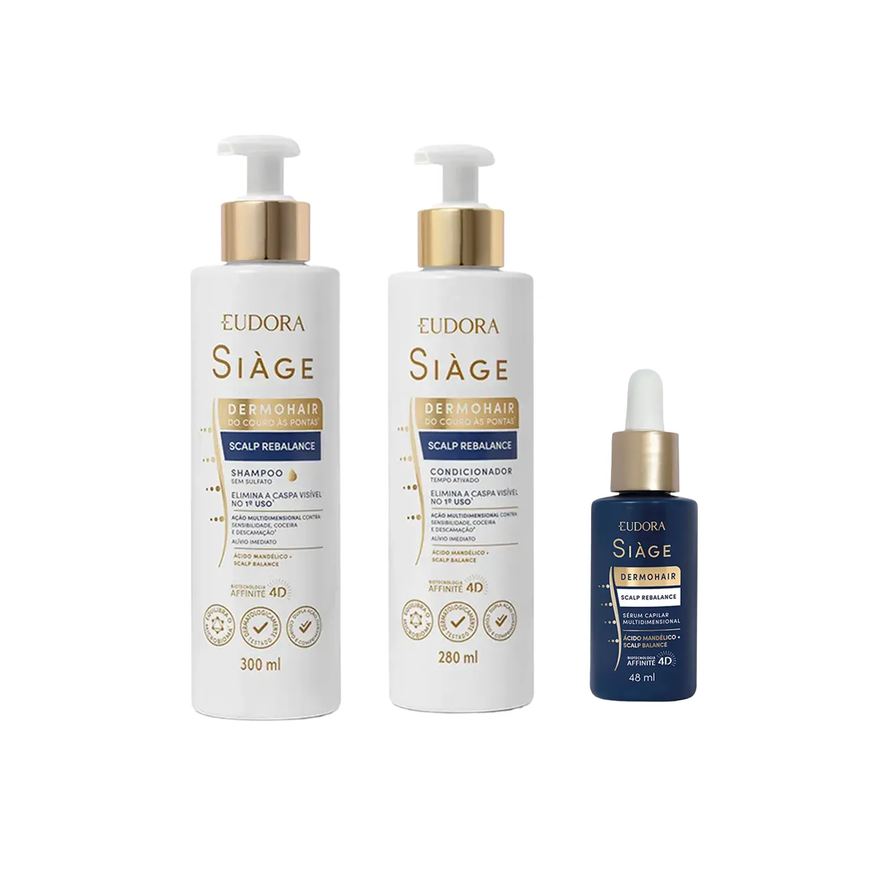 Eudora Kit Siàge DermoHair Anticaspa Shampoo 300ml + Condicionador 280ml + Sérum 48ml