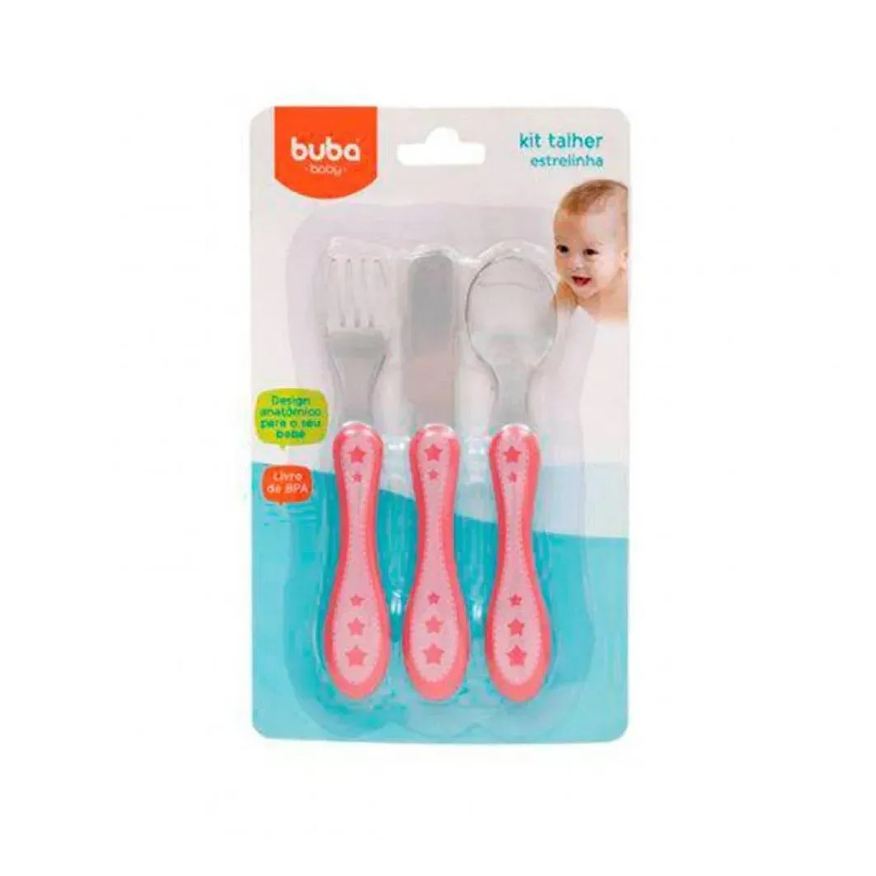 Buba Kit Talheres Inox Estrelinha Rosa