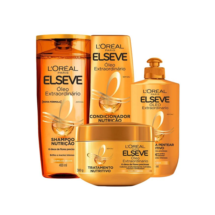 Elseve Kit L'Oréal Paris Óleo Extraordinário Shampoo 400ml + Condicionador 400ml + Creme de Pentear 250ml + Creme de Tratamento 300g
