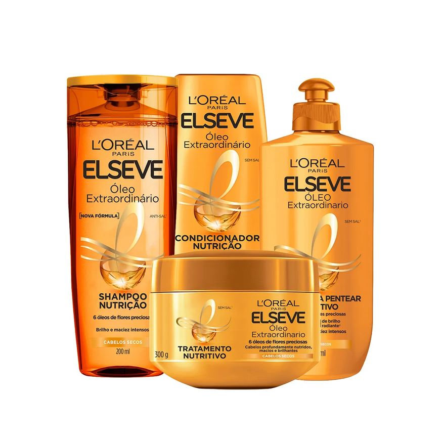 Elseve Kit L'Oréal Paris Óleo Extraordinário Shampoo 200ml + Condicionador 200ml + Creme de Pentear 250ml + Creme de Tratamento 300g