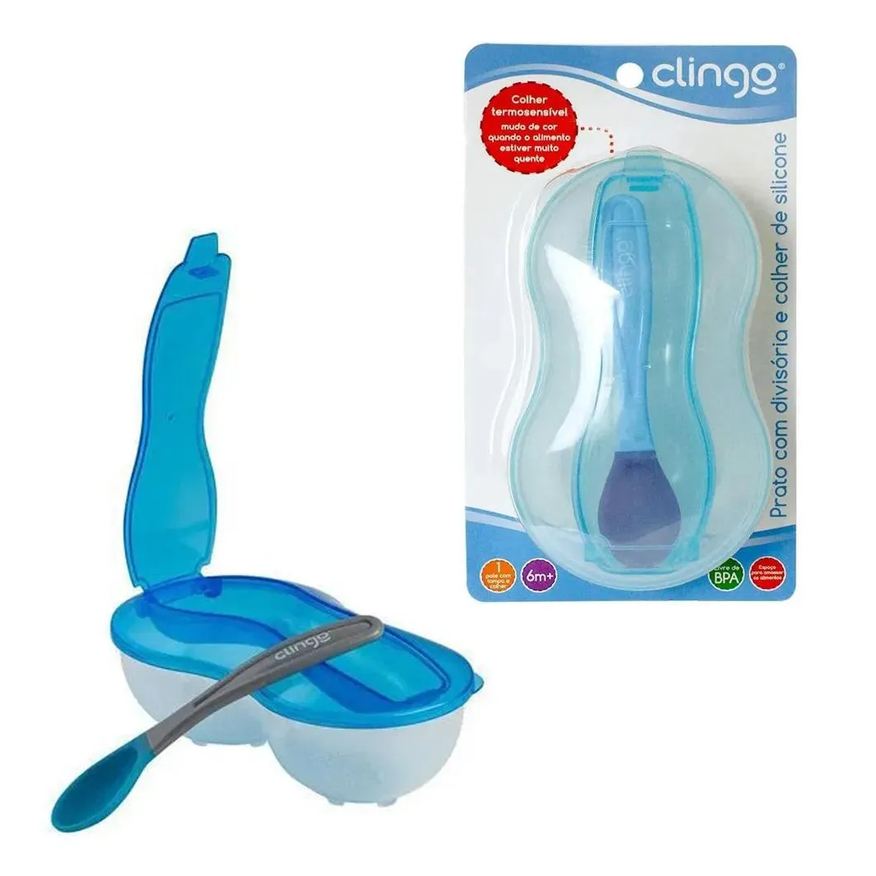 Clingo Prato Com Divisória E Colher Azul +6M