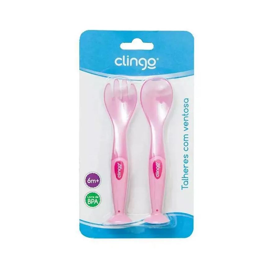 Clingo Colher E Garfo Com Ventosa Rosa 2Und