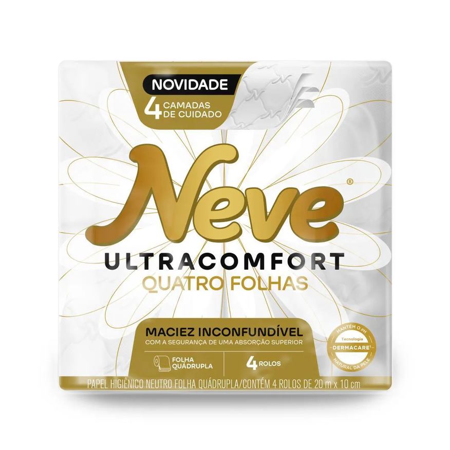 Higiênico Papel Neve Folha Quadrupla Neutro Ultracomfort 20M Pacote 4 Unidades