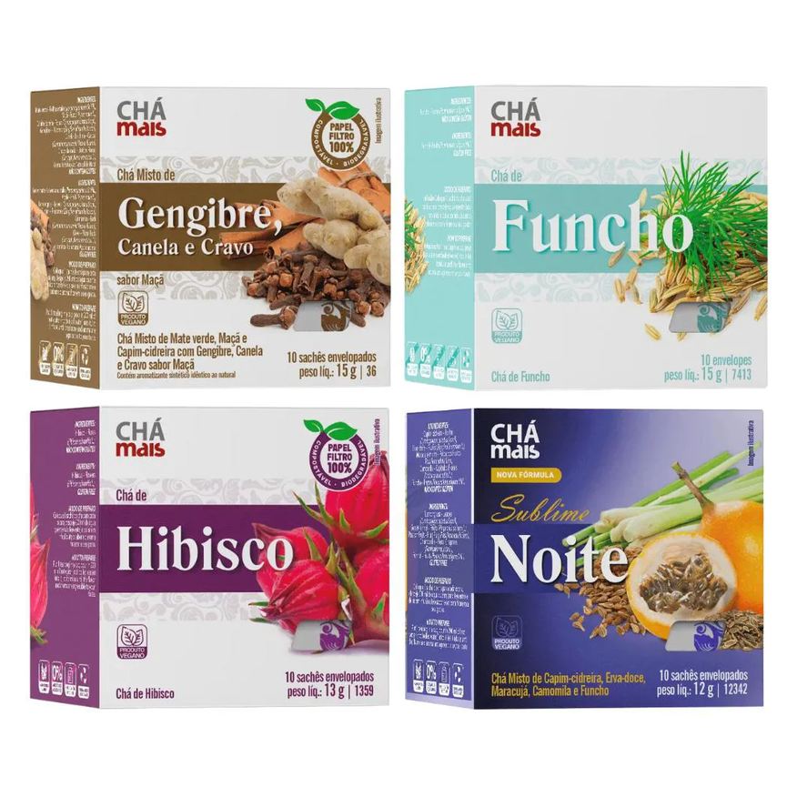 Chá Mais Kit Chás Gengibre, Cravo E Canela + Funcho + Hibisco + Sublime Noite