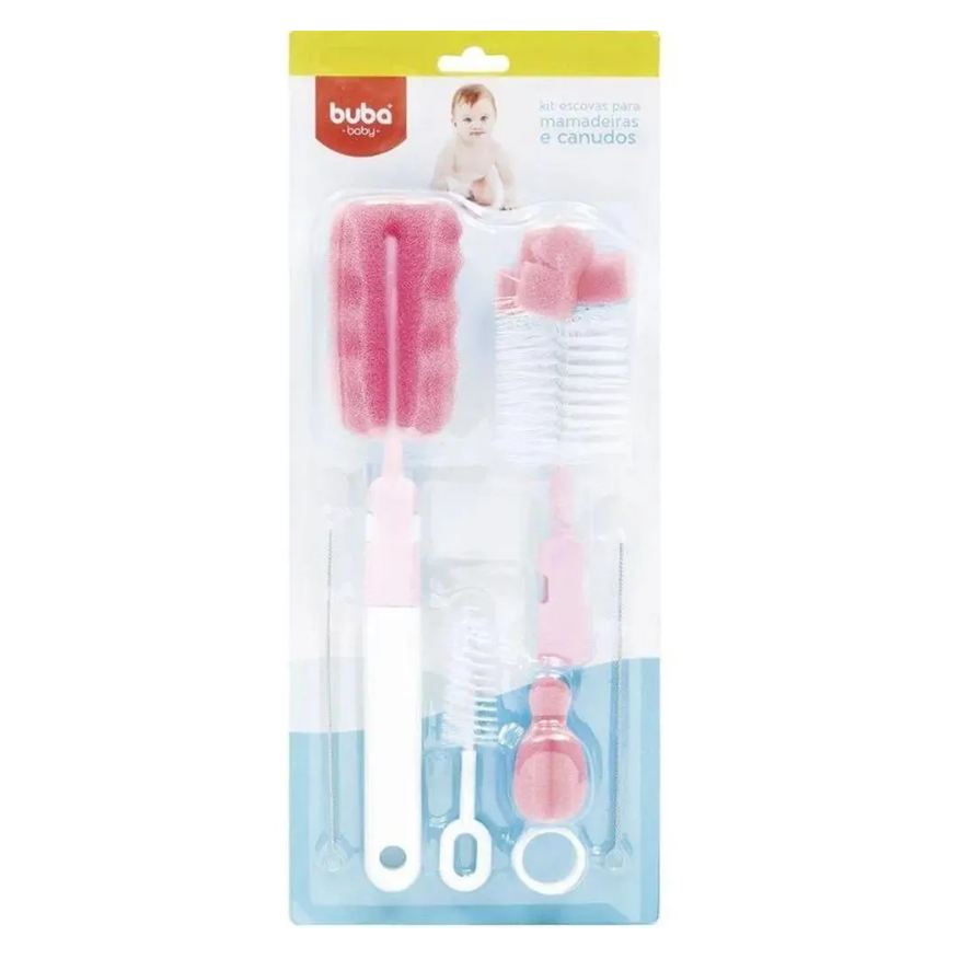 Buba Kit Escovas para Mamadeiras e Canudos Rosa