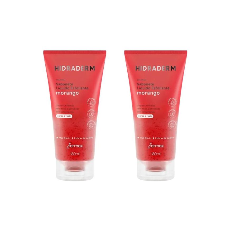 Hidraderm Sabonete Liquido 180ml Esfol Morango-Kit C/2Un