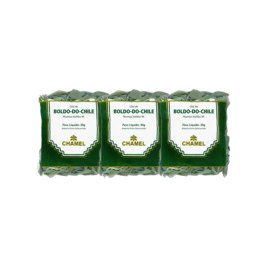 Chamel Kit 3X Chá Pacote Boldo do Chile Folhas 30g