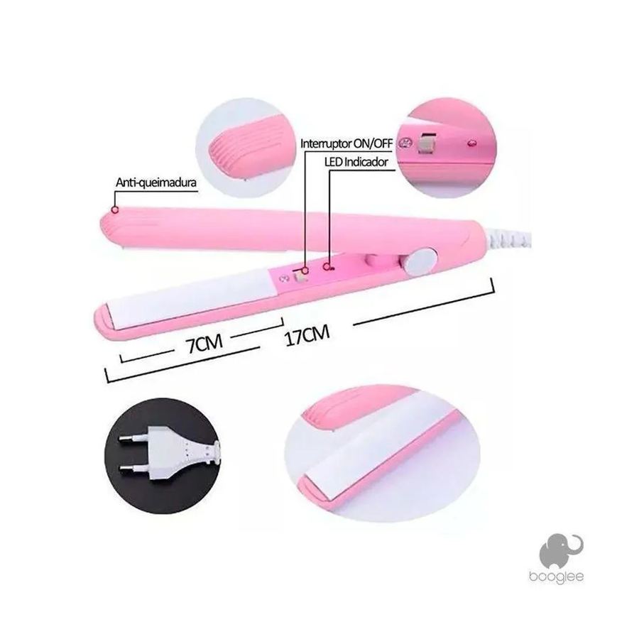 Aquilae Mini Chapinha Portátil Prancha de Bolsa Viagem Bivolt - Rosa