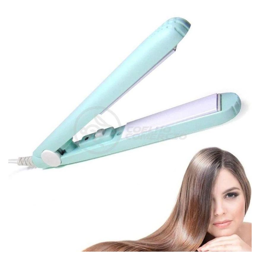 Chapinha Mini Prancha Portátil 17Cm Bivolt Profissional Azul