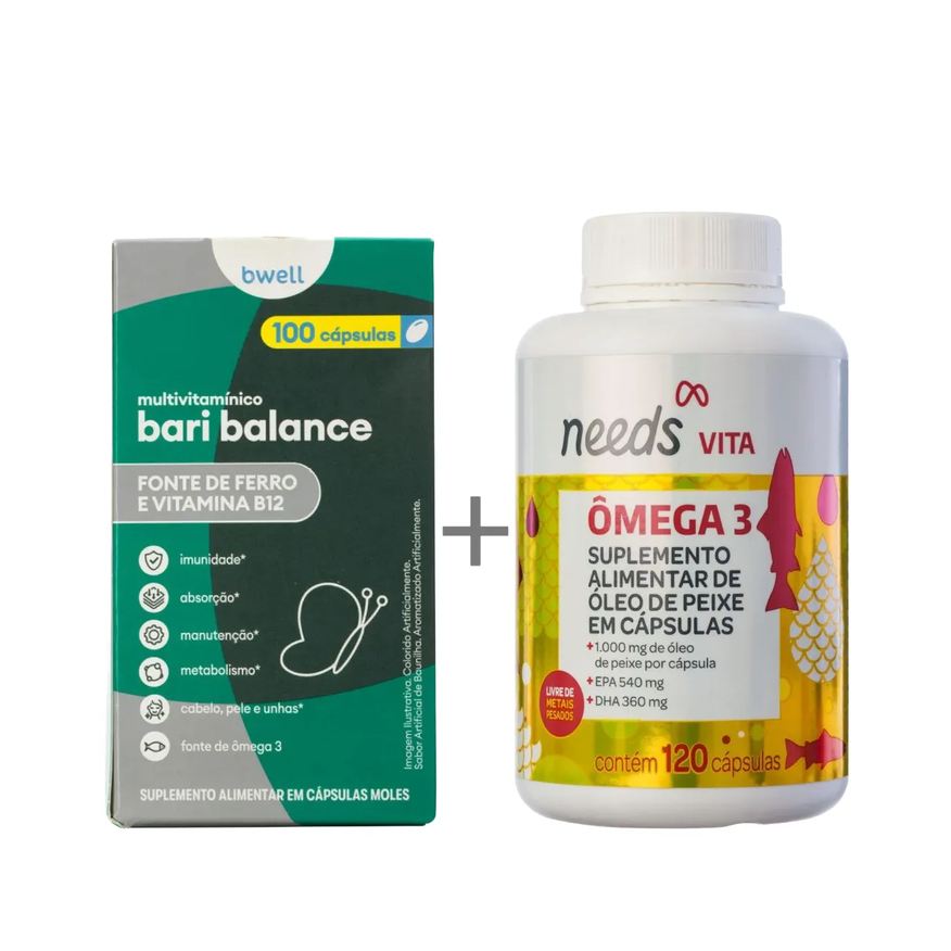 Bwell Kit Ômega 3 Needs Vita 120 cápsulas + Bari Balance 100 cápsulas