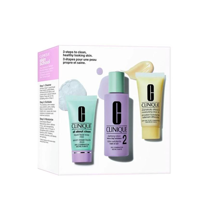 Clinique Kit Facial 3 Passos Para Pele Mista a Seca Sabonete Líquido + Hidratante + Tônico 1 unidade