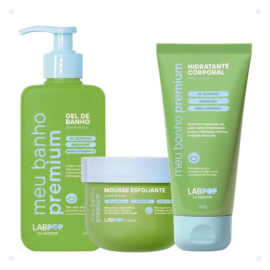 Labotrat Kit Labpop By Green Breeze: Gel de Banho, Mousse Esfoliante e Hidratante Corporal