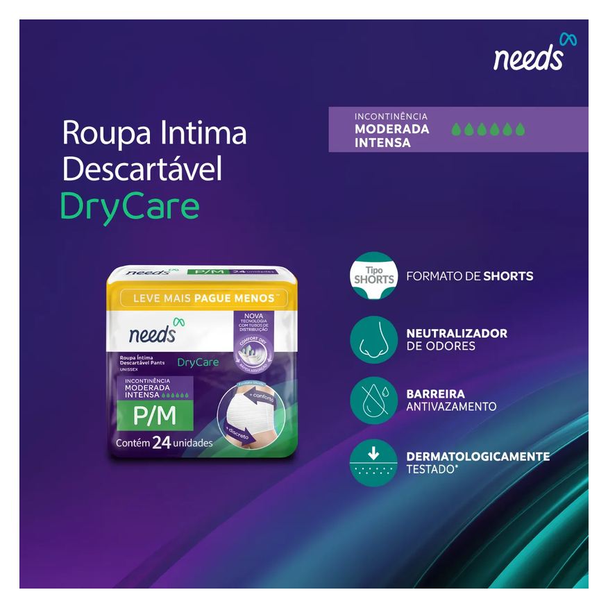 Needs Roupa Íntima Descartável DryCare Pants P/M 24 Unidades