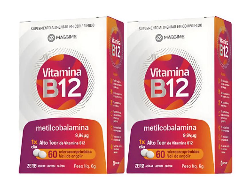 Massime 2x Vitamina B12 9,94mcg - 60cpr Metilcobalamina Dose Máxima