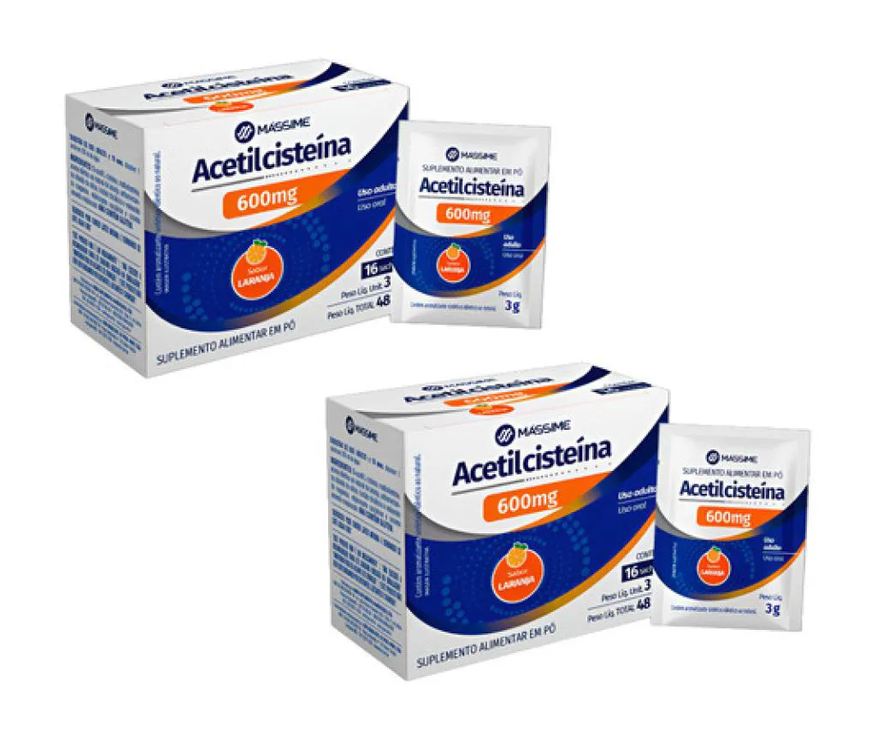 Massime Kit 2x Acetilcisteína Mássime 600mg - 32 Sachês Efervescente Laranja