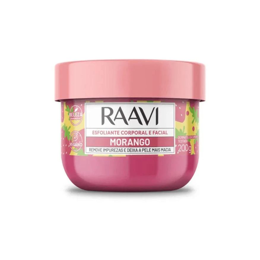 Raavi Creme Esfoliante Corporal e Facial Morango 200g
