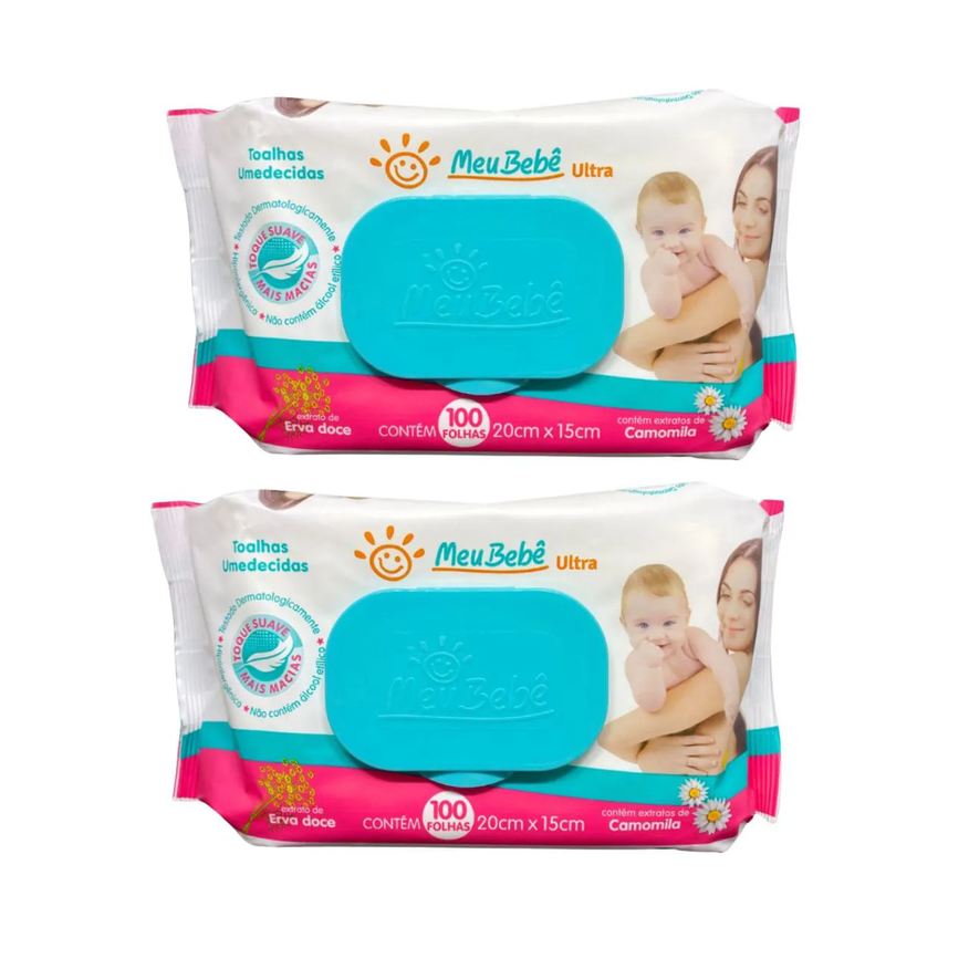 Hygieline Kit C2 Lenço Umedecido Meu Bebê Ultra com 100 unidades Cada