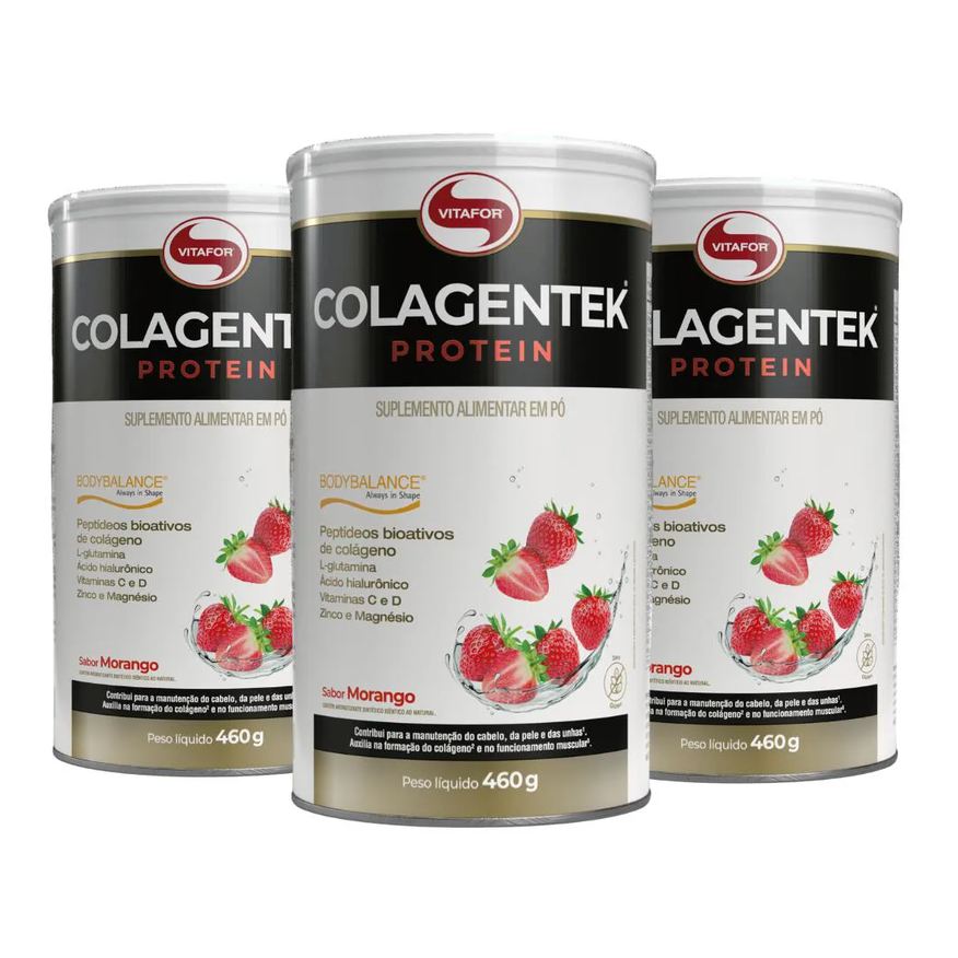 Vitafor Kit 3x Colagentek Protein Bodybalance Morango 460g