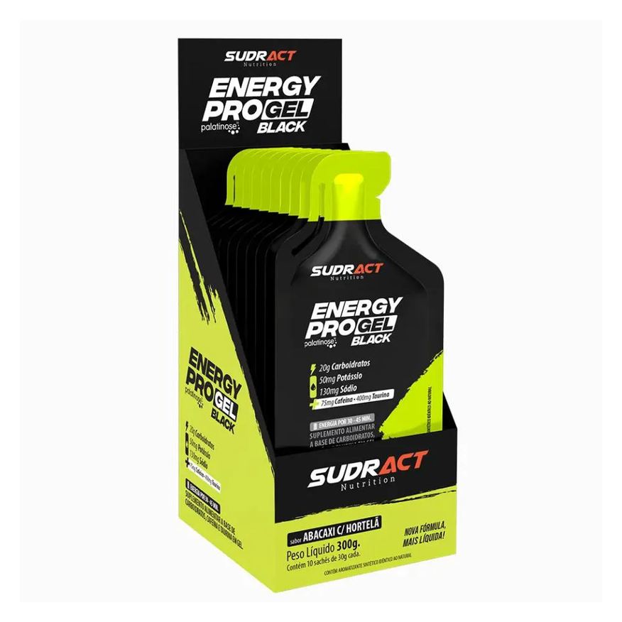 Sudract Energy Pro Gel Black Caixa (10 Saches 30g) - Sabor Abacaxi C/ Hortela