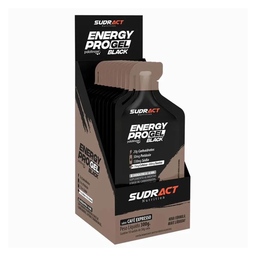Sudract Energy Pro Gel Black Caixa (10 Saches 30g) - Sabor Cafe Expresso