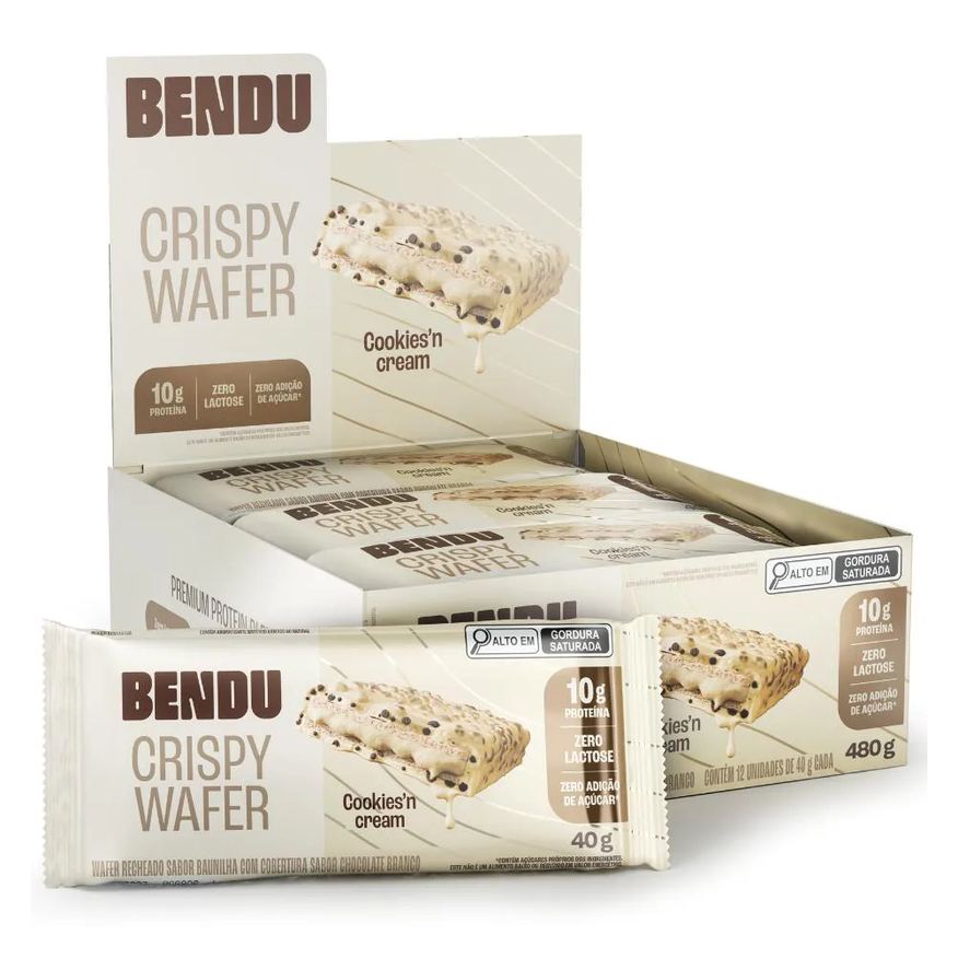 Bendú Wafer Bendu Crispy Caixa (12 Un) - Sabor Cookies Cream - Zero Lactose