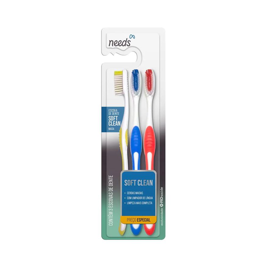 Needs Escova de Dente Soft Clean 3 Unidades