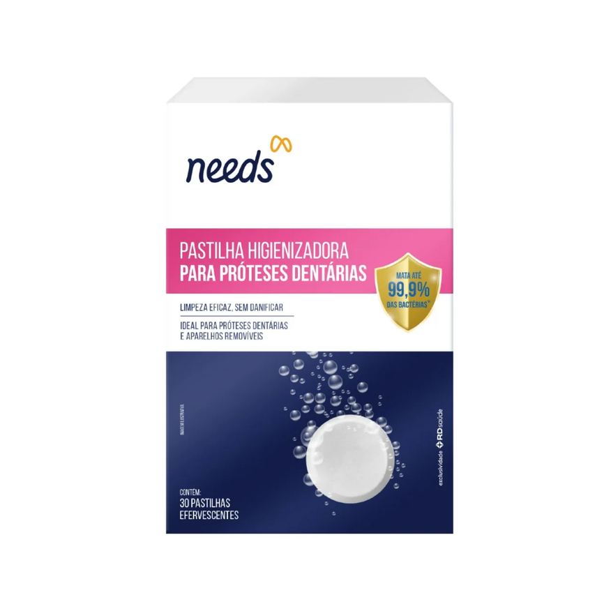 Needs Pastilha Higienizadora para Próteses Dentárias 30 Pastilhas