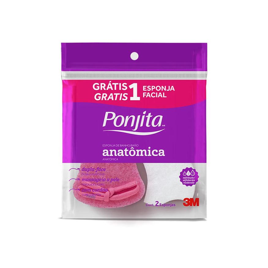 Ponjita Esponja de Banho Anatômica - Grátis Esponja Facial