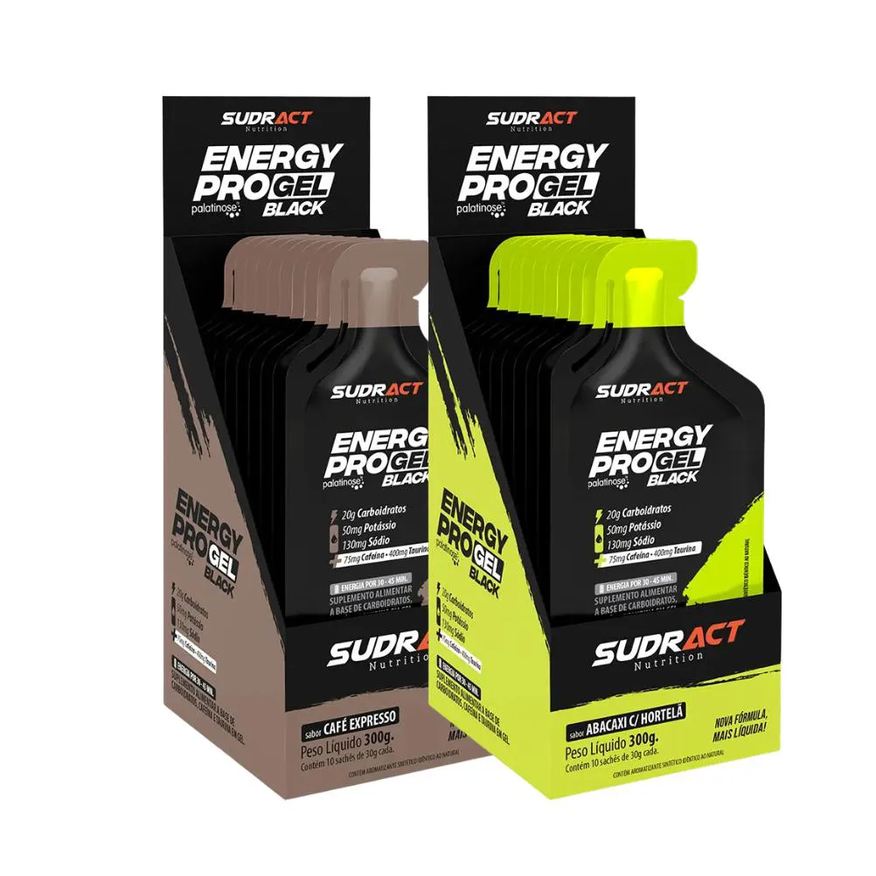 Sudract Energy Pro Gel Black Caixa (10 Saches 30g) - Kit 2 Unidades