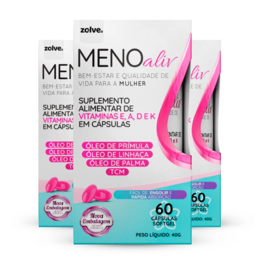 Menoaliv Suplemento Natural Meno Aliv - Óleo de Prímula, 3 Potes com 60 Softgel cada da Zolve Labs