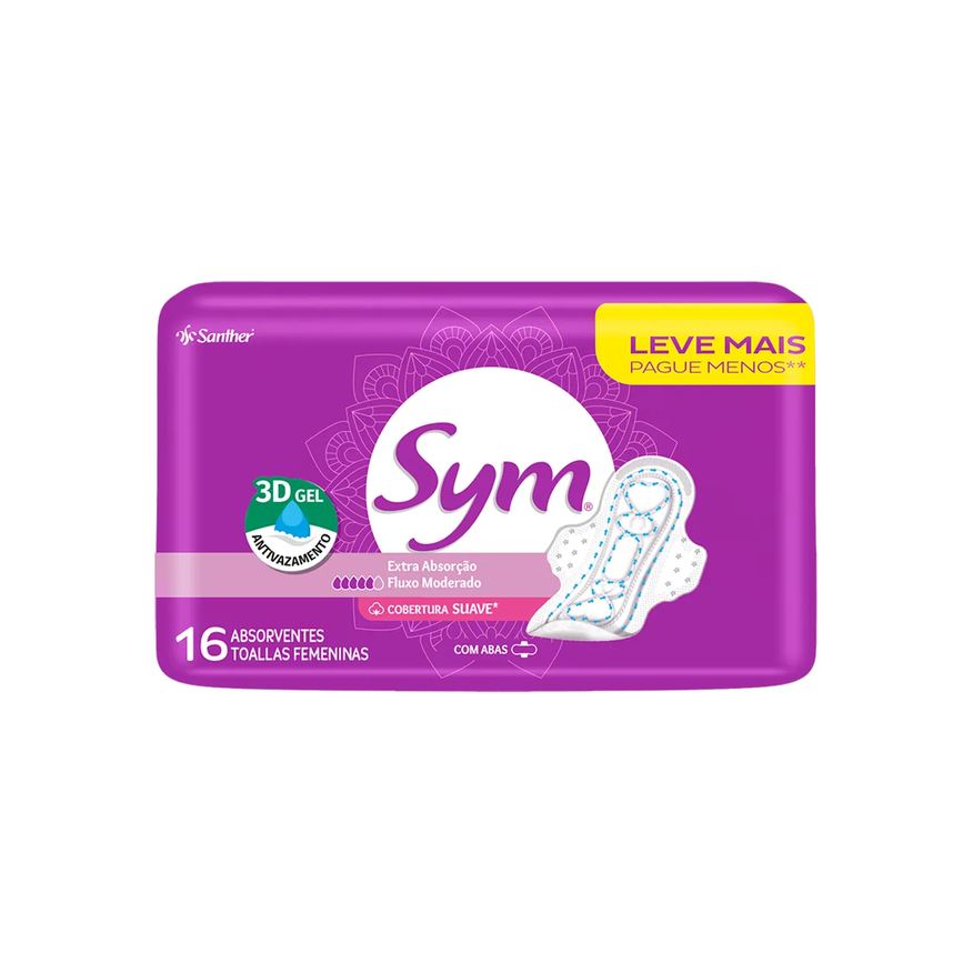 Sym Absorvente Premium Cobertura Suave Com Abas 16 Unidades