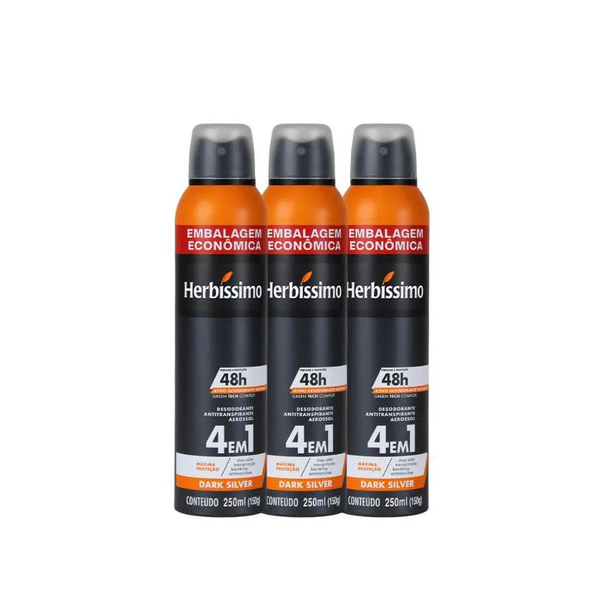 Herbíssimo Kit Desodorante Aerosol Antitranspirante Dark Silver 250ml - 3 Unidades