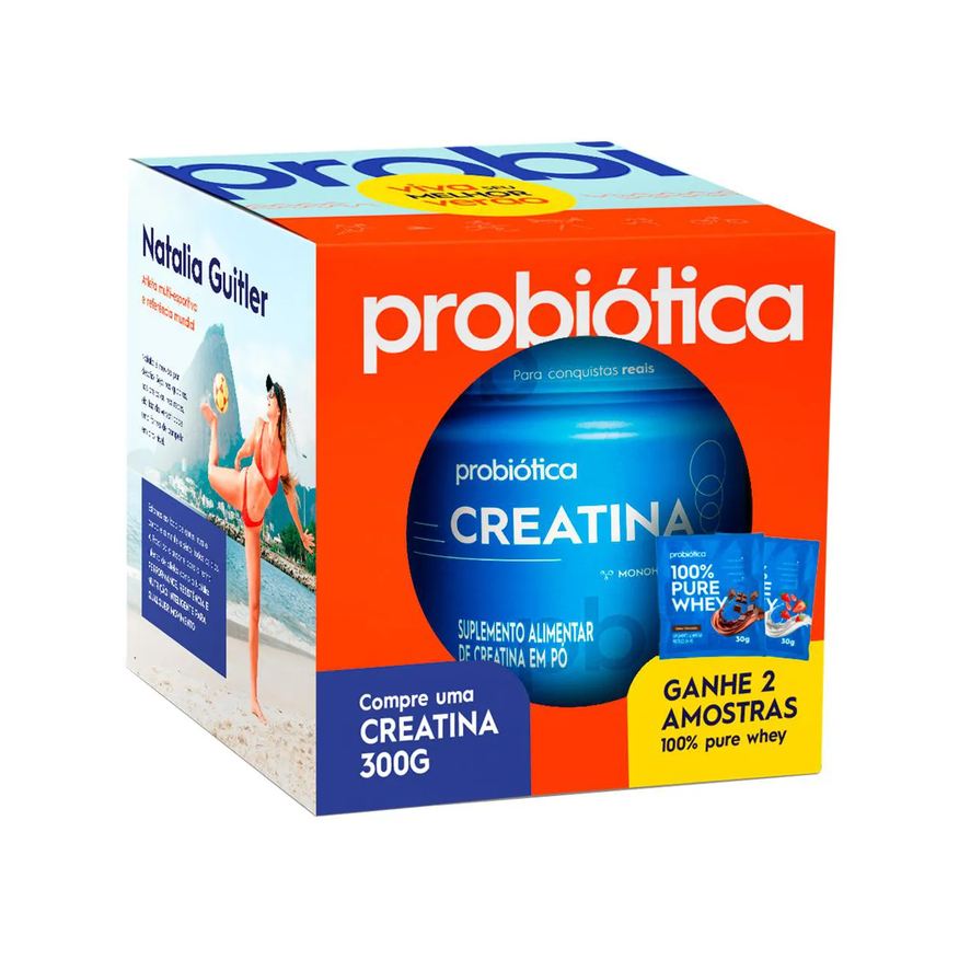 Probiótica Kit Creatina 300g + Whey Protein Chocolate e Iorgute com Morango 30g 2 sachês