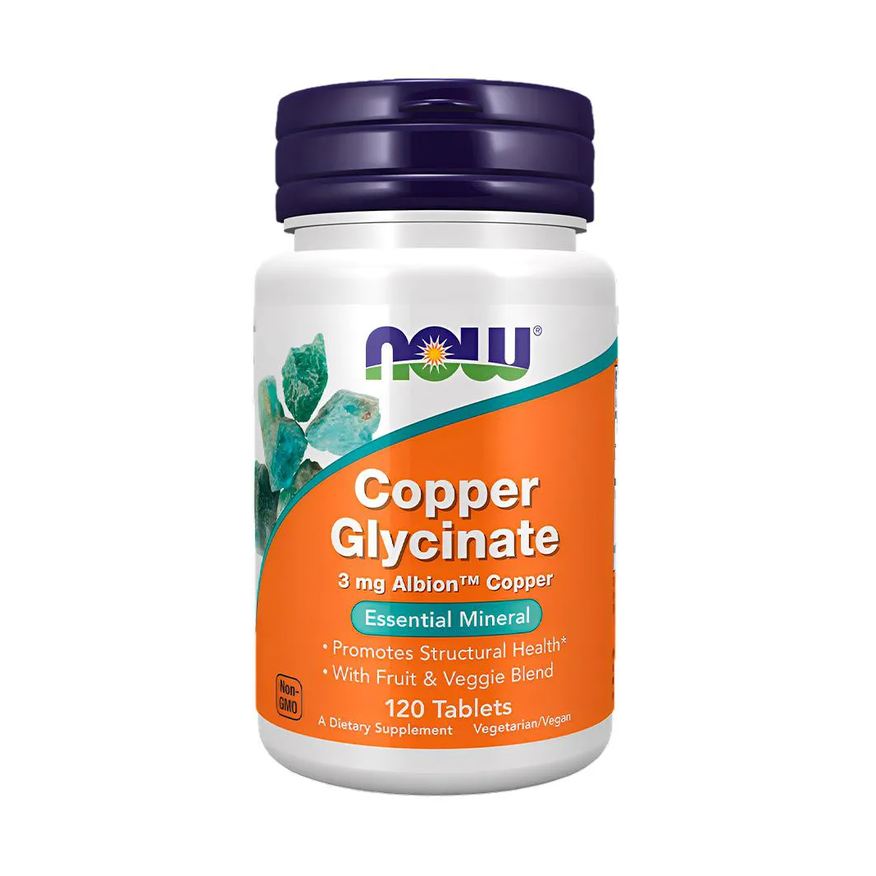 Now Foods Glicinato de Cobre 3mg 120 Tabs Importado