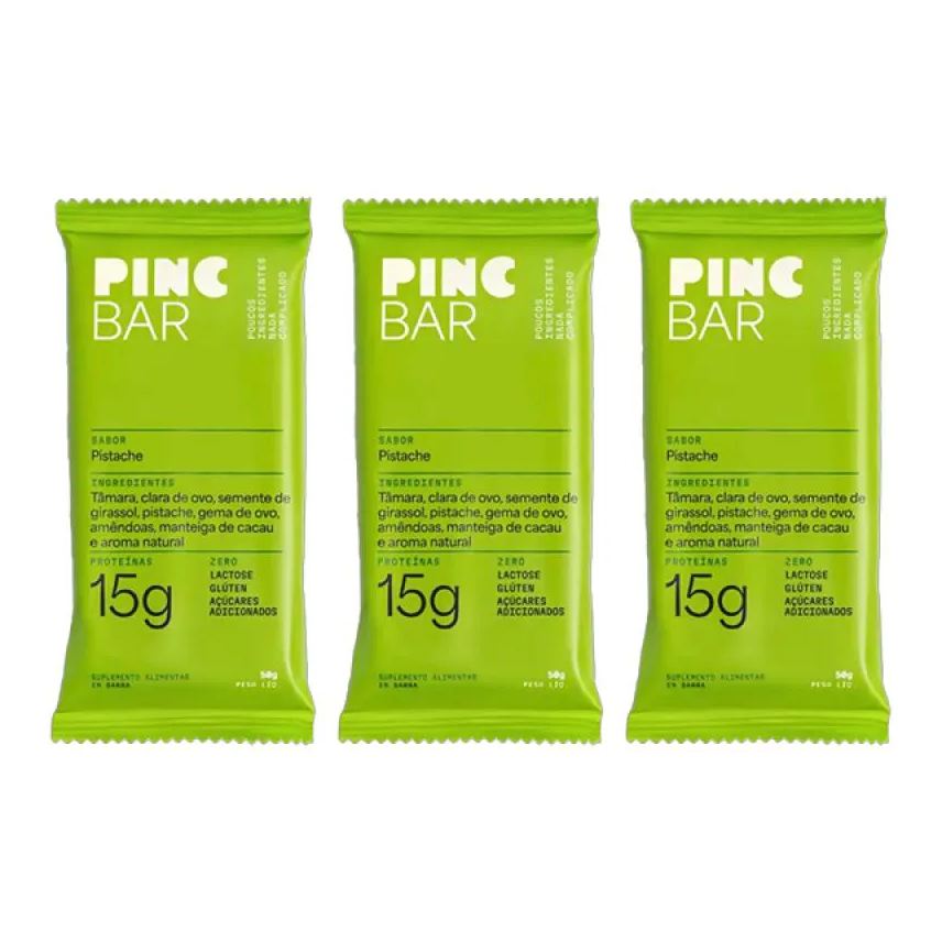 Pincbar Kit 3X: Barra de Proteína Pistache sem Açúcar Pinc Bar 50g