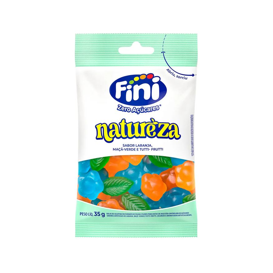 de Balas Gelatina Fini Zero Açúcares Natureza Laranja Tutti-frutti e Maçã Verde 35g