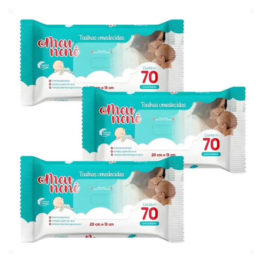 Meu Nenê Kit Meu Nenê: 3 Pacotes Toalhas Umedecidas 20x13cm com 70un