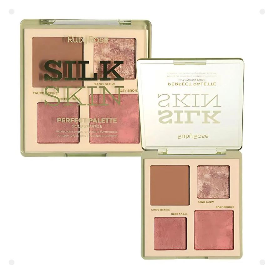 Ruby Rose Paleta de Contorno, Blush e Iluminador Silk Skin Perfect Palette Gold Sparkle