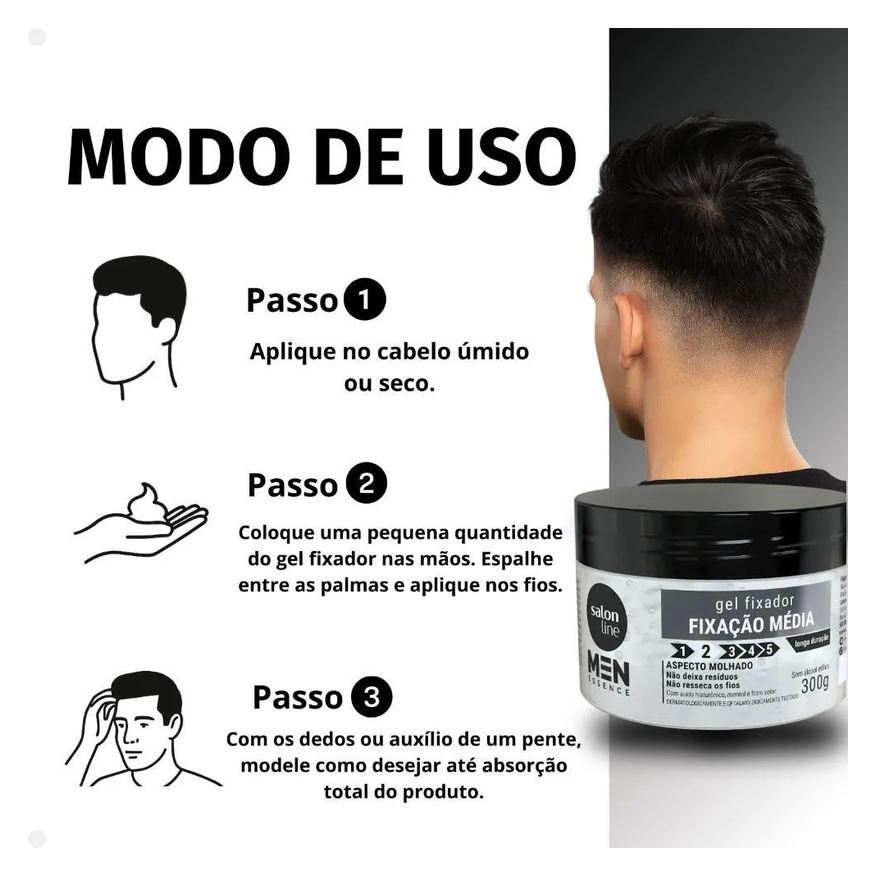 Salon Line Gel Fixador Men Essence Fixação Média Aspecto Molhado 300g