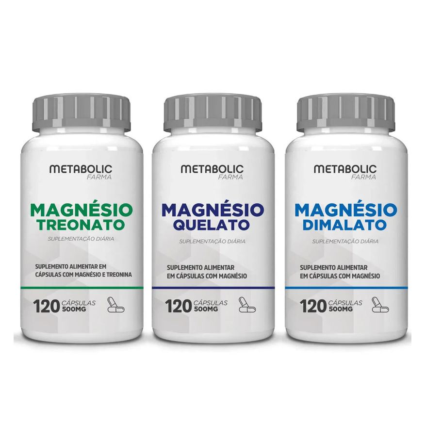 Metabolic Farma Kit Magnesio Treonato + Dimalato + Quelato Bisglicinato 500mg 120 Cápsulas