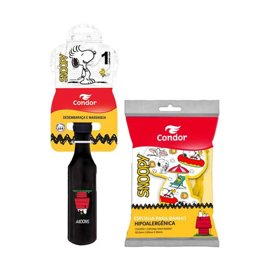 Mundo Condor Kit Escova para Cabelo + Esponja para Banho Snoopy Condor