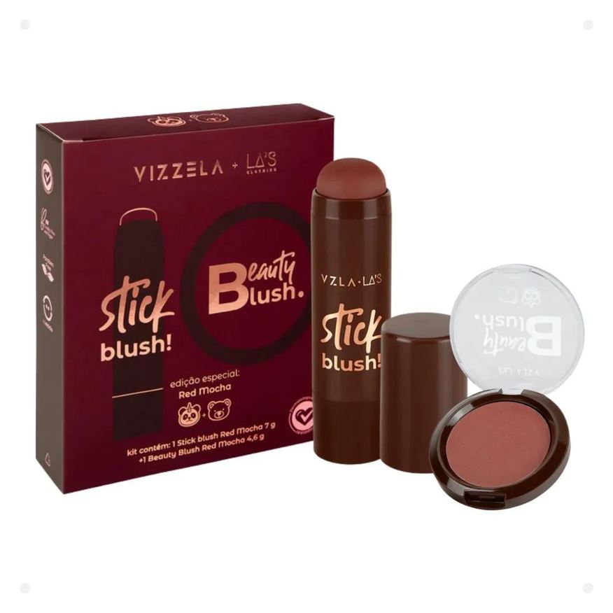 Vizzela Kit La's Clothing Red Mocha: Blush Stick e Compacto