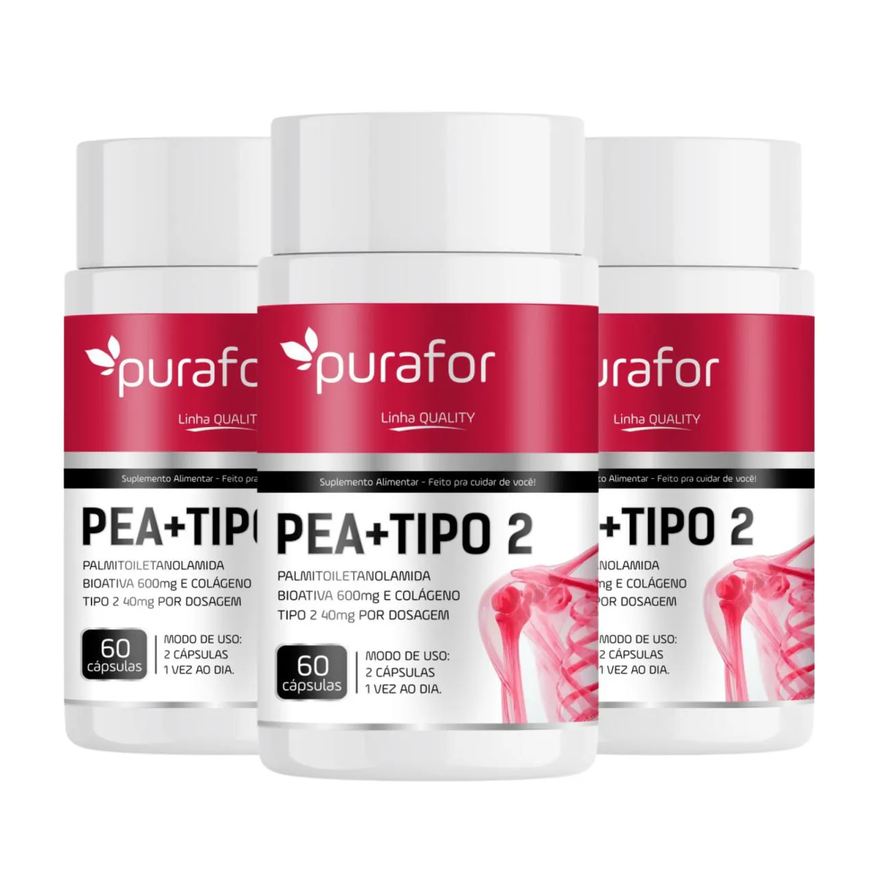 Purafor Kit 03 Pea 600 Palmitoiletanolamida Bioativa com Colágeno Tipo 2 I 60 Cápsulas