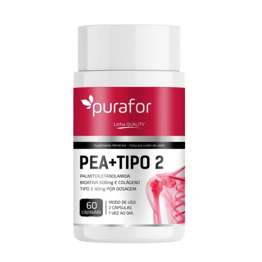Purafor Pea 600 Palmitoiletanolamida Bioativa com Colágeno Tipo 2 I 60 Cápsulas