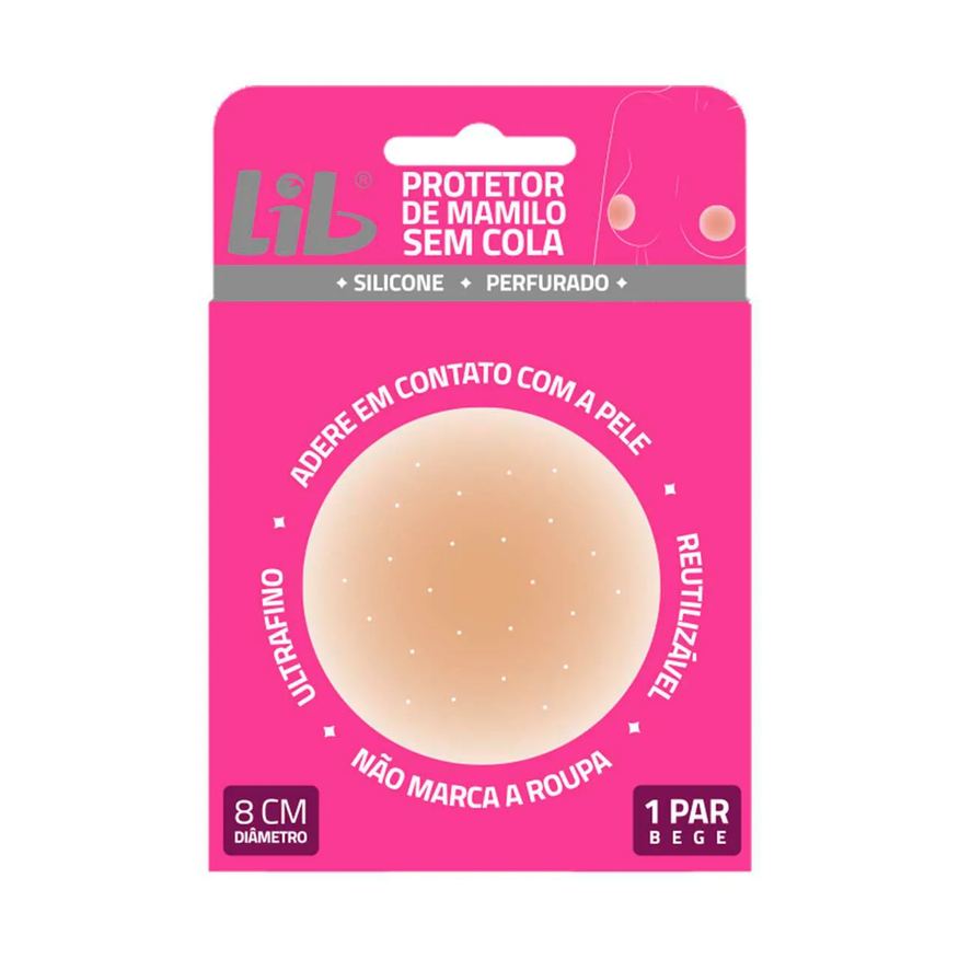 Lib Protetor de Mamilo de Silicone Perfurado Sem Cola Bege 1 Par