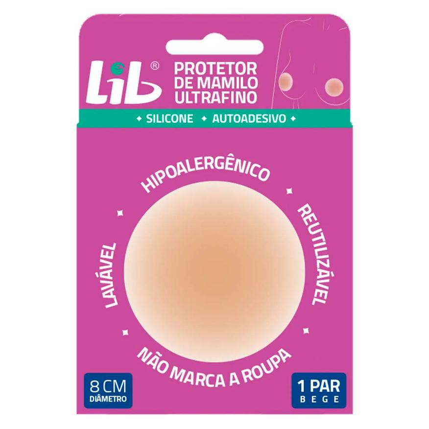 Lib Protetor de Mamilo Ultra Fino Reutilizável 1 Par Bege