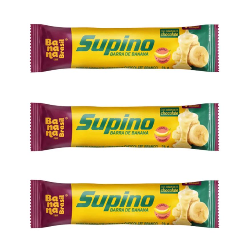 Banana Brasil Kit 3 Barra de Banana Cobertura de Choc. Branco 24g